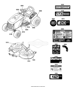 Decal Group Diagram and Parts List for 2691085-00 (107250040)(2012) Briggs and Stratton Lawn Tractor